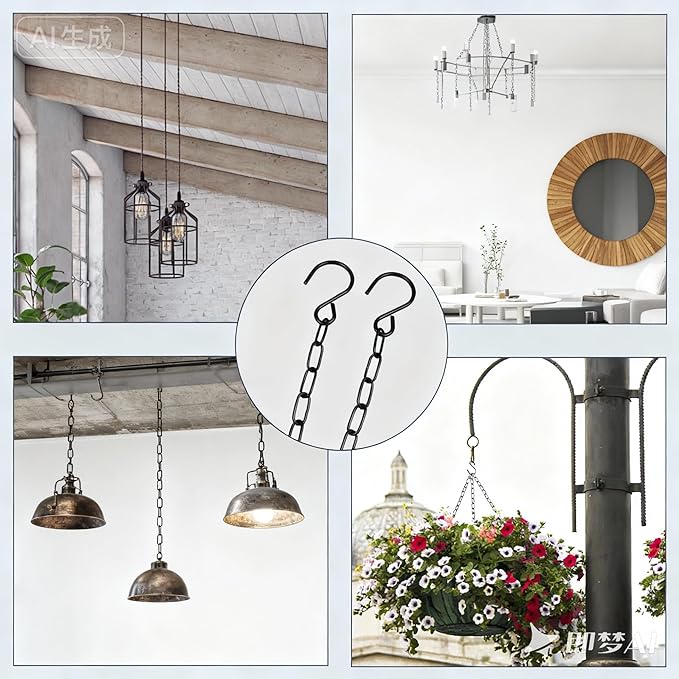 10 Inch Black Hanging Chains with Hooks, Garden Plant Hangers for Hanging Bird Feeders, Billboards, Chalkboards, Basket, Planters, Lanterns, Wind Chimes and Decorative Ornaments Etc-6Pack