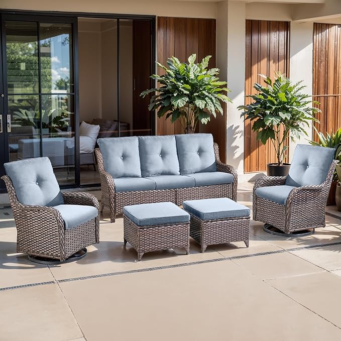 Belord Luxury 4" Thick Outdoor Cushion 9 Set - 22 x24 Inch 28D Sponge Filling Fade-Resistant Chair Cushion, Spill Proof Removable Patio Furniture Replacement Cushions for Sofa Bench Swing - Baby Blue