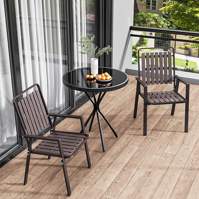 Outdoor Metal Frame Patio Bistro Set 3 Pieces,Bistro Table and Chairs Set of 2, Small Outdoor Bistro Set for Porch Backyard Lawn Poolside Deck