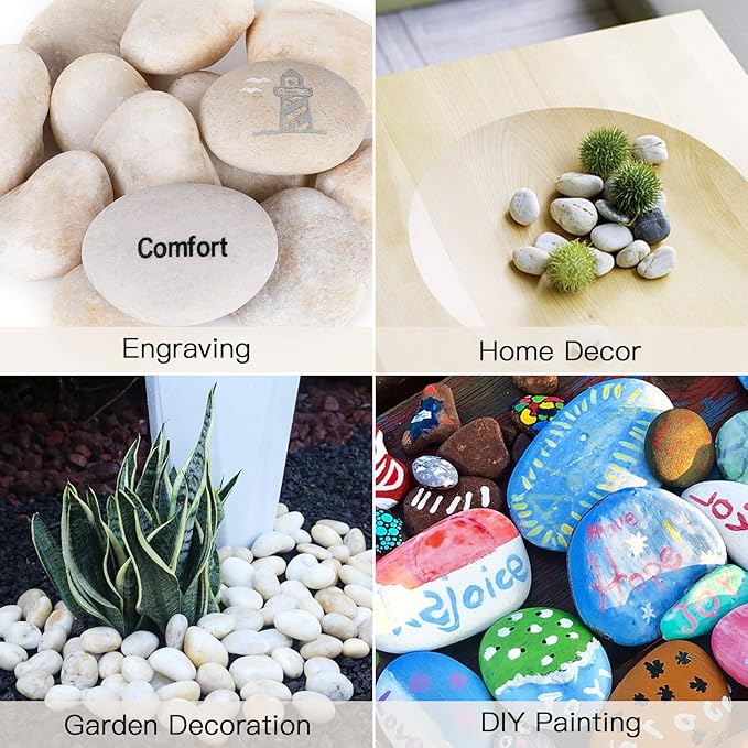 11LB Stones Pebbles River Rocks, 100% Natural Hand-Picked Premium Decorative Pebbles, Ideal for Garden Landscaping, Home Decor, Aquariums, Painting, Crafting and Gifts, Cream White