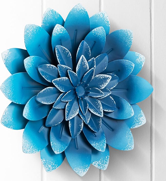 Everydecor Succulent Metal Flowers Wall Decor – Blue, Hand Painted, 3D Flower Art Decoration for Living Room, Bedroom, Kitchen, Bathroom - Floral Decor for Indoor & Outdoor Use