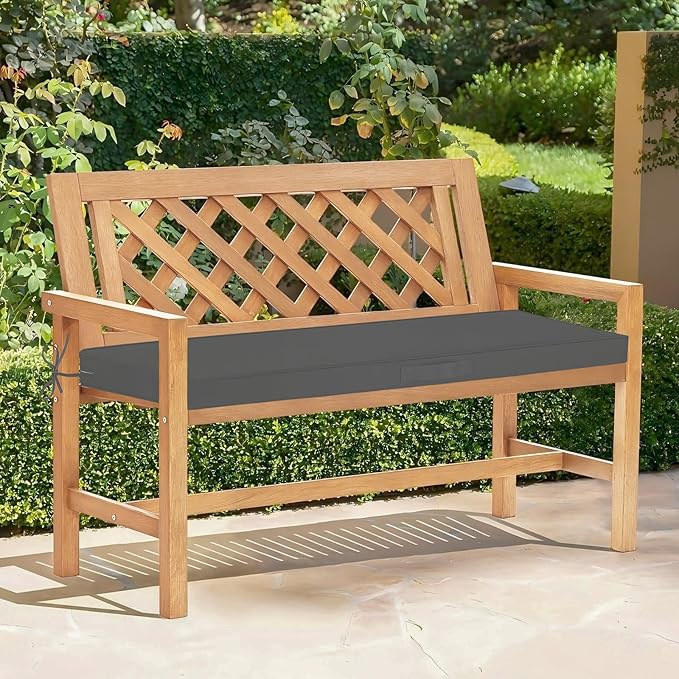 downluxe Outdoor Bench Cushion Waterproof, 45 x 18 Inch Patio Furniture Cushions with Adjustable Ties & Portable Handle, Porch Swing Cushions, Bench Cushions for Outdoor Furniture, Dark Grey