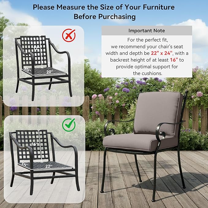 Patio Chair Cushions 6 Packs - Outside High Back Thick Water-Resistant Cushion 22x24 with Zipper Cover for Outdoor Glider Rocking Chairs Loveseat 3-Seater Couch Sofa – Grey/Regular