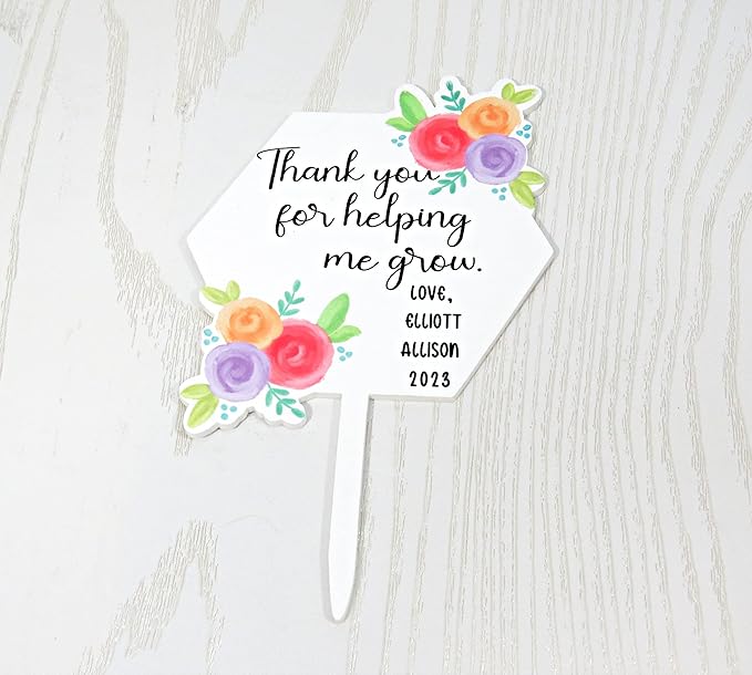 Custom Teacher Plant Stake Gift – Garden Keepsake Sign from Student – Thank You for Helping Me Grow – Indoor Outdoor Decor – Succulent Marker for Pots or Planters