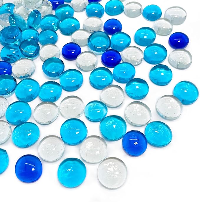 CYS EXCEL 5 LBS Blue Mix Glass Beads for Vases Flat Marble Gemstone Beads Vase Fillers Aquarium Decor Rocks Floral Centerpieces Stones Mosaic Pebbles