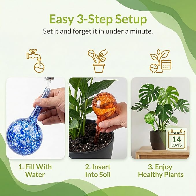 Automatic Plant Watering Globes Self Watering Planter Inserts (Set of 4) | Hands Free Multicolor Glass Bulbs | Planter Spikes to Support Indoor & Outdoor Plant Health (350ml)