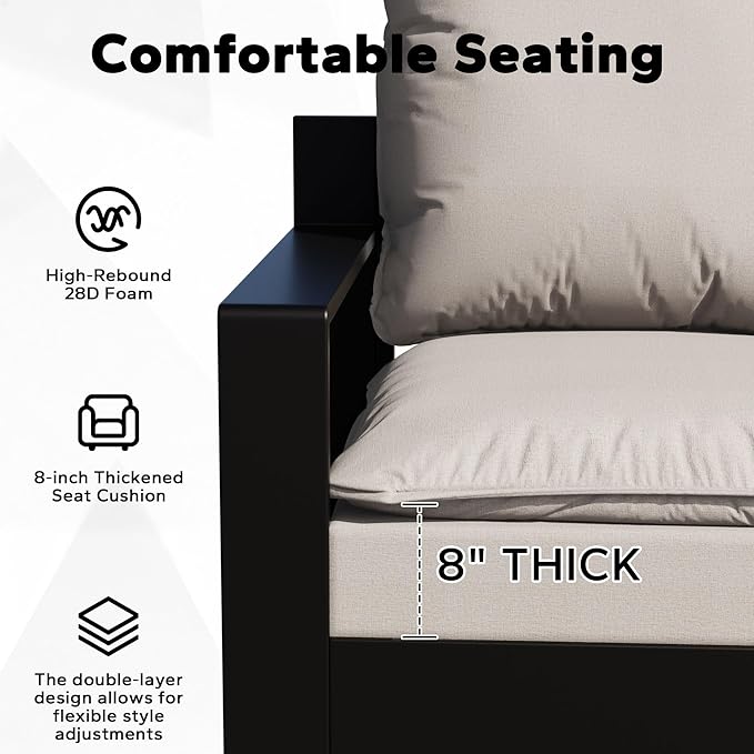 Joyside Outdoor Chair Cushions Set, 24x24 Inch Smile Patio Furniture Cushions, 6’’ Thick, Double-Layer, Water Resistant & Fade Resistant, Outdoor Replacement Cushions for Seat and Sofa