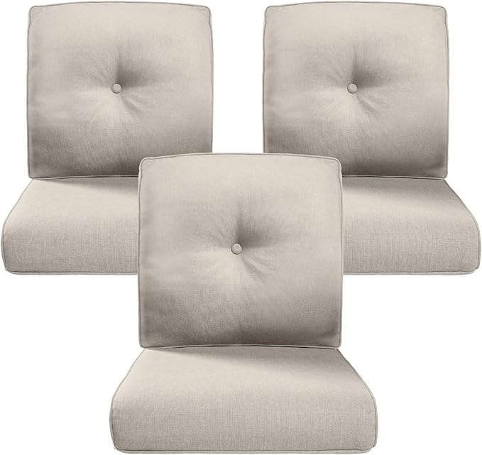 Belord Luxury 4" Thick Outdoor Cushion 3 Set - 22 x24 Inch 28D Sponge Filling Fade-Resistant Chair Cushion, Spill Proof Removable Patio Furniture Replacement Cushions for Sofa Bench Swing - Beige