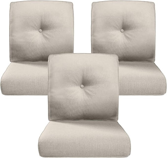 Belord Luxury 4" Thick Outdoor Cushion 3 Set - 22 x24 Inch 28D Sponge Filling Fade-Resistant Chair Cushion, Spill Proof Removable Patio Furniture Replacement Cushions for Sofa Bench Swing - Beige