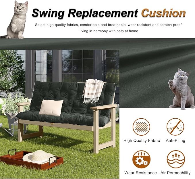 2-3 Seat Swing Replacement Cushion, Outdoor Bench Cushions with Backrest Thicken 4", Patio Furniture Garden Porch Loveseat Glider Pad Anti-Fading Waterproof (Dark Grey, 40x40in)