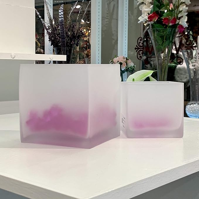 WGV Cube Glass Vase Bulk, Candle Holder, 5"x5"x5", Frosted Elegant Floral Accent Container Planter Terrarium Storage for Wedding Party Ceremony Event Office Home Decor, 12 Pieces