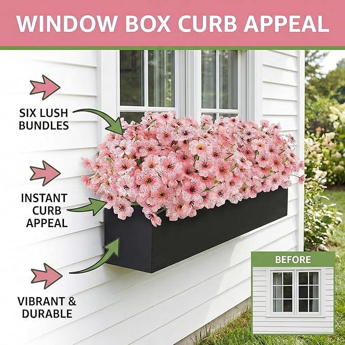 MACTING Artificial Flowers for Outdoors 6 Bundles Fake Spring Flowers UV Resistant No Fade Faux Plastic Flowers for Hanging Planters Window Patio Porch Yard Garden Indoor Outside Decoration,Pink