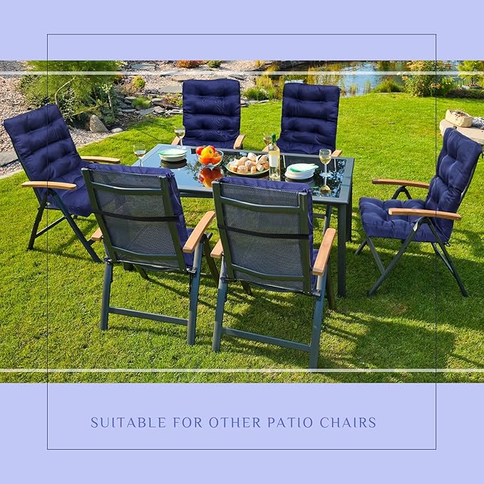 Hoteam 6 Set Patio Chair Cushions Outdoor High Chair Cushion 20 x 40 Inch Waterproof Patio Seat Rocking Indoor Thickened Pad(Solid Color Style,Navy Blue)
