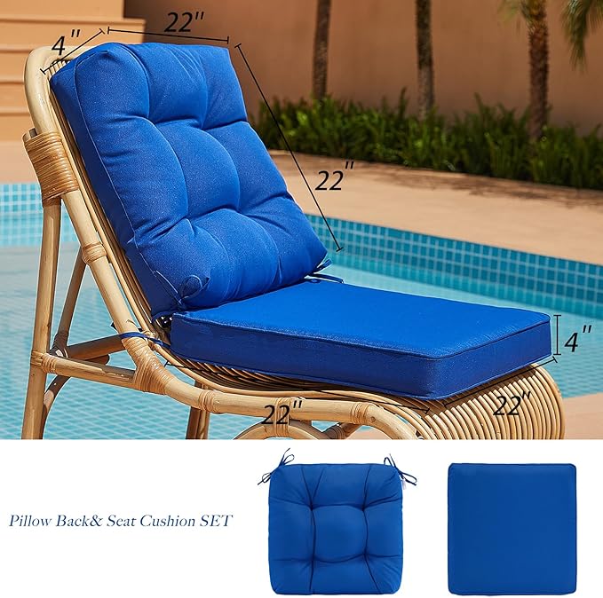 JMGBird Seat/Back Outdoor Chair Cushion Tufted Pillow, Deep Seat Cushion Set 22"x22", Outdoor Cushion for Patio Furniture