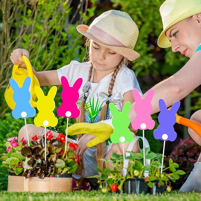 9 Pcs Easter Bunny Planter Stakes Metal Bunny Planter Stakes Outdoor Decorations for Plant Pot Yard Decor Easter Party Decorations Supplies Prop Spring Lawn Decor
