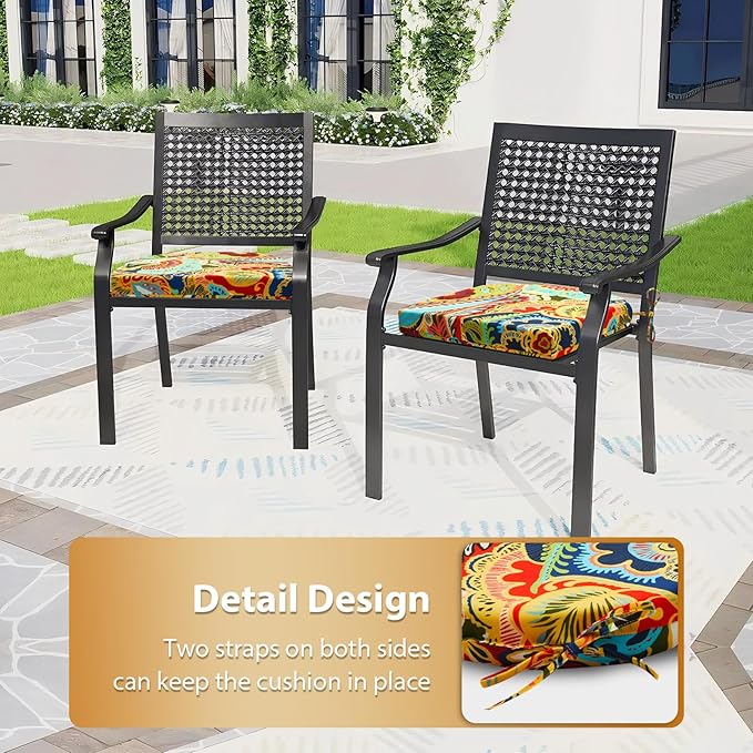 Outdoor Chair Cushions Set of 4, 17x16x2 Inch, Patio Furniture Cushions, Water Resistant, Non-Slip Ties (Paisley)