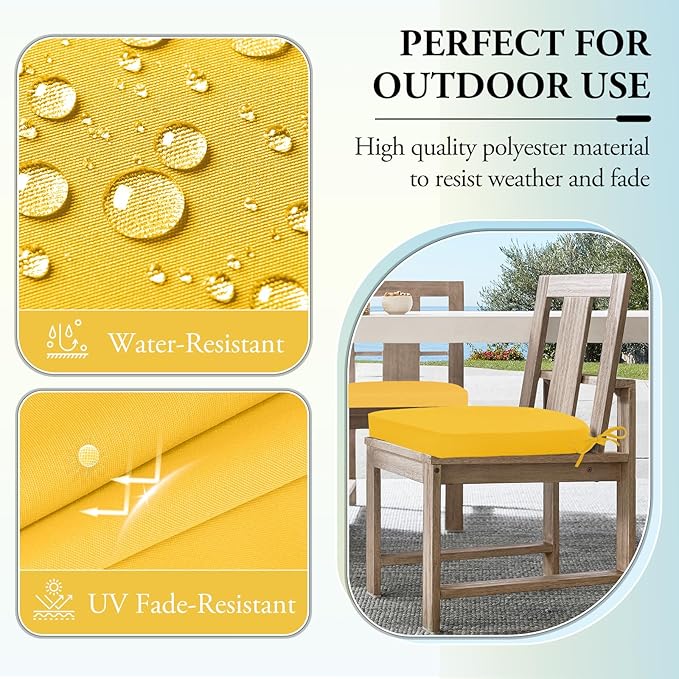 Wellsin Outdoor Chair Cushions for Patio Furniture - Patio Chair Cushions Set of 6 - Water Resistant Round Corner Outdoor Seat Cushions 17"X16"X2", Yellow