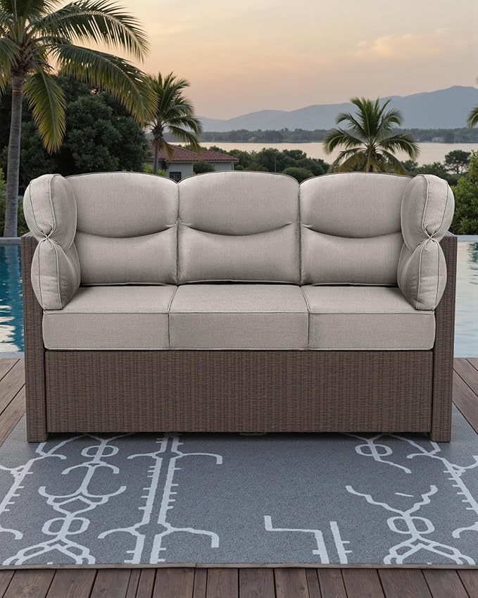 Luxury 24x24x6 Outdoor Corner Cushion 1 Set - Water-Repellent 3-Piece Cushion Set with Zipper for Outside Rattan Wicker Sofa Loveseat Chair Sectional Patio Conversation Sets - Beige/Smile