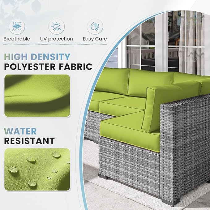 UDPATIO Outdoor Replacement Cushions for Patio Furniture, Water-Resistant Patio Cushion, 14-Piece Outdoor Couch Cushions for 6-Seat Sectional Conversation Sets (Green)