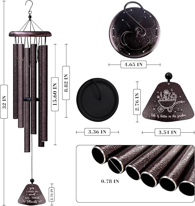 Gardening Gifts for Women, Garden Wind Chimes for Outside 32'', Plant Lover/Lady Gifts for Women, Gift for Gardeners Woman
