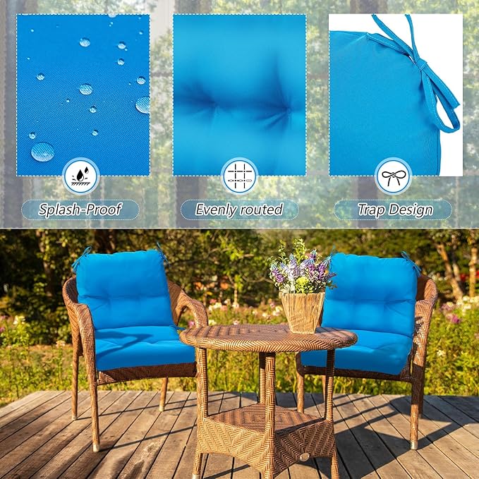 Geetery Set of 4 High Back Wicker Patio Chair Cushions for Outdoor Furniture 41.74x20.87x3.94 Inch Waterproof Thick Replacement Seat Pads with Non Slip Ties for Porch, Deck, Lawn & Garden(Blue)
