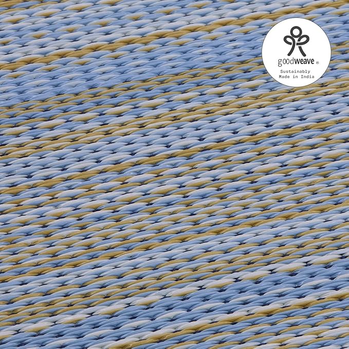 Fab Habitat Outdoor Rug - Waterproof, Fade Resistant, Crease-Free - Premium Recycled Plastic - Striped - Patio, Deck, Porch, Balcony, Laundry Room - Cancun - Shadow Blue - 4 x 6 ft