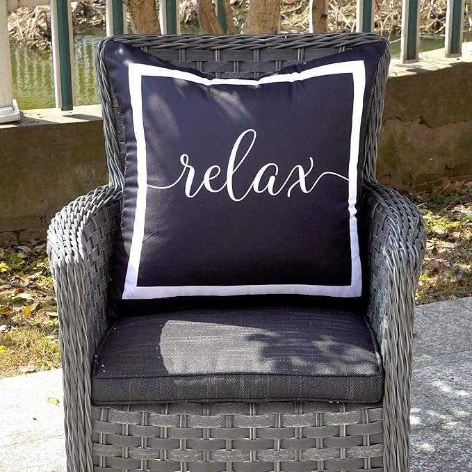ONWAY Outdoor Waterproof Throw Pillow Covers 20x20 Set of 2 Black and White Relax Decorative Pillowcase for Patio Furniture