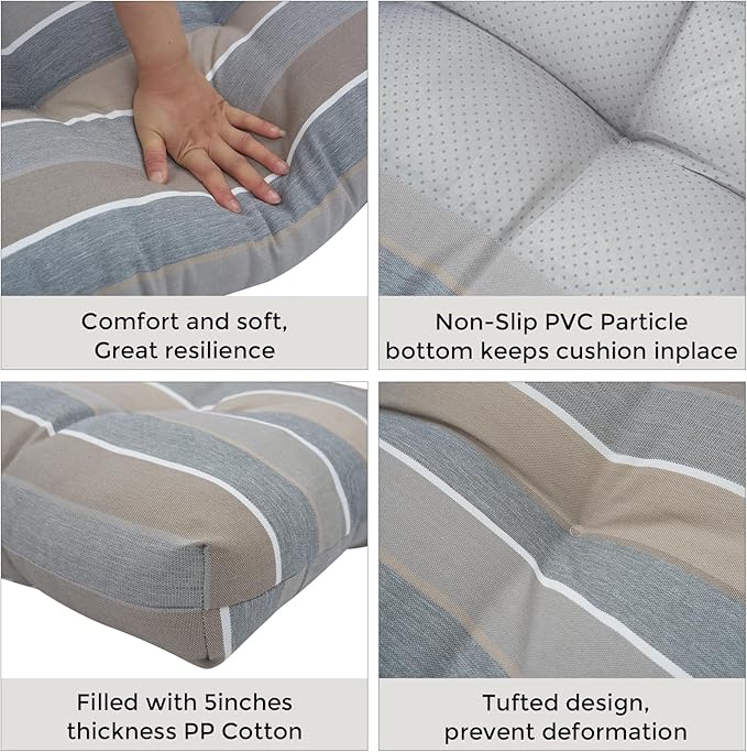 FUNHOME Outdoor Bench Cushion 48 x18 inch with Non-Slip Grips,Water Resistant Porch Swing Cushion,Bench Pillow Pads,Tufted Cushions for Patio Garden Furniture,48" Seat Cushions(Gray Stripe)