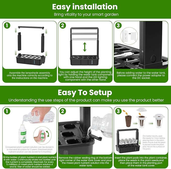 Hopegarden Indoor Garden Hydroponics Growing System: 15 Pods Plant Germination Kit Herb Vegetable Growth Lamp Countertop with LED Grow Light - Hydrophonic Planter Grower Harvest Lettuce
