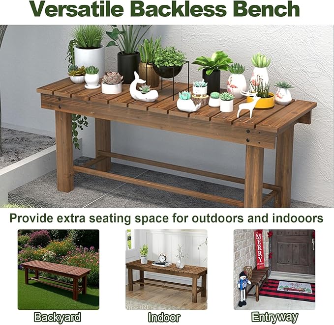35.4'' Outdoor Garden Benches Weatherproof Patio Bench Two-Person Seat Backless Bench Wood Bench with Slatted High Temperature Bench for Front Porch Backyard (Upgraded to Prevent Fading)