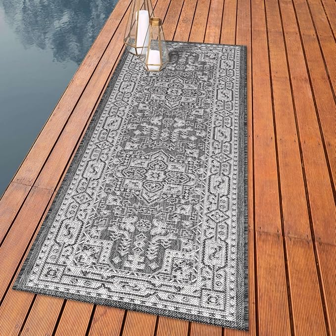 Keen Home Design Terrace Outdoor Runner Rug - 26"x142" Washable Indoor/Outdoor Rug for Patio, Kitchen, Balcony, Beach, Garden, Deck and Porch, Size: 2'2" x 11'10", Medallion