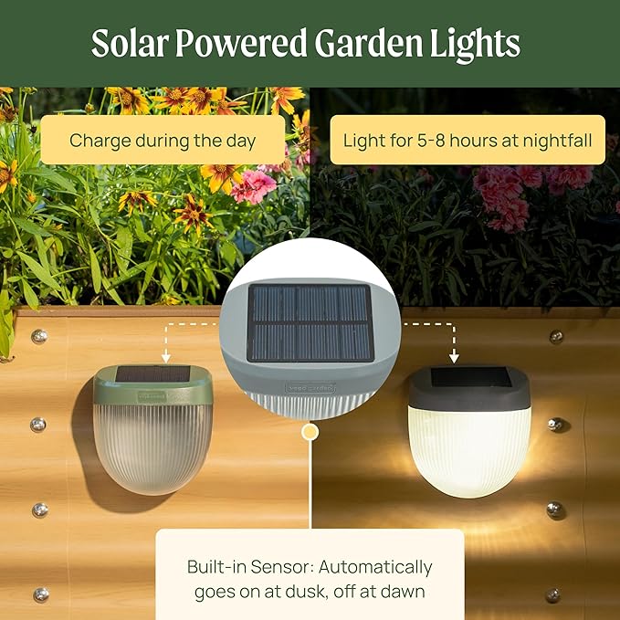 Vego garden Rippled Solar Garden Lights with Auto Sensors Magnetize Securely to Raised Beds, IPX4 Waterproof Outdoor LED Light for Patio & Yard Pebble Gray, 4 Pack