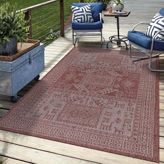 Keen Home Design Terrace Outdoor Area Rug - 46"x67" Washable Indoor/Outdoor Rug for Patio, Kitchen, Balcony, Beach, Garden, Deck and Porch, Size: 3'10" x 5'7", Force Red