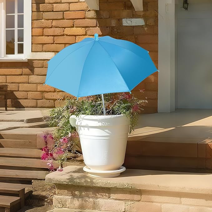 Plant Umbrellas for Outdoor Plants, Garden Umbrella Shade for Potted Plants, Sun Shade Cover for Garden Bed, Upgraded Small Plant Umbrella 21'' Diameter Adjustable Height 1 Pack Blue