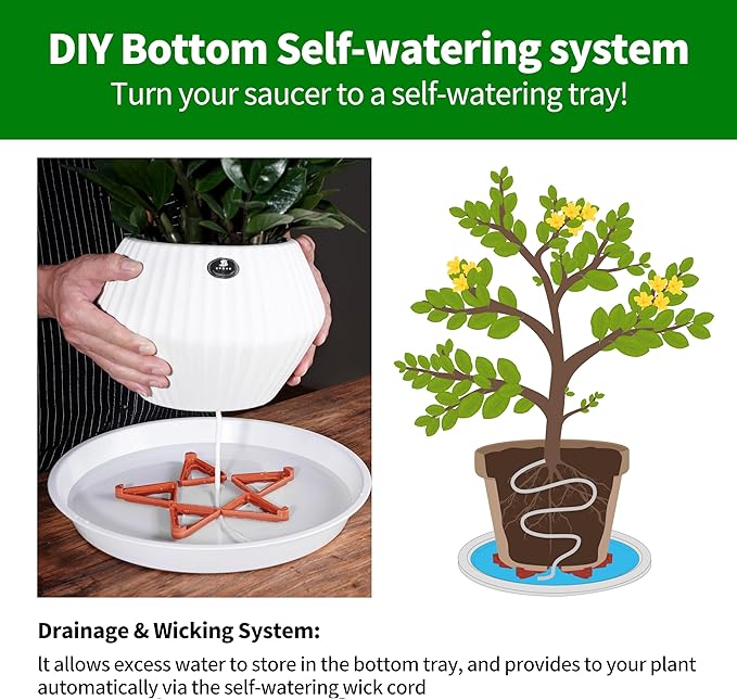 ORIMERC 24 Pack Adjustable Plant Pot Toes with Watering Wick, Plant Pot Riser Support Planter Off Deck Floor to Prevent Stains, Plant Pot Lifters for Outdoor Indoor planters, Large Size