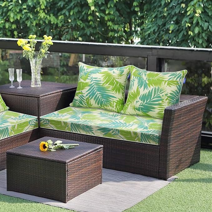 Outdoor Loveseat Cushion Set 44''x24'', Outdoor Cushions for Patio Furniture with Fastness Cover, Water Repellent Outdoor Seat Cushion and Couch Back Cushions for Bench, Swing (Green Bamboo, 2 Sets)