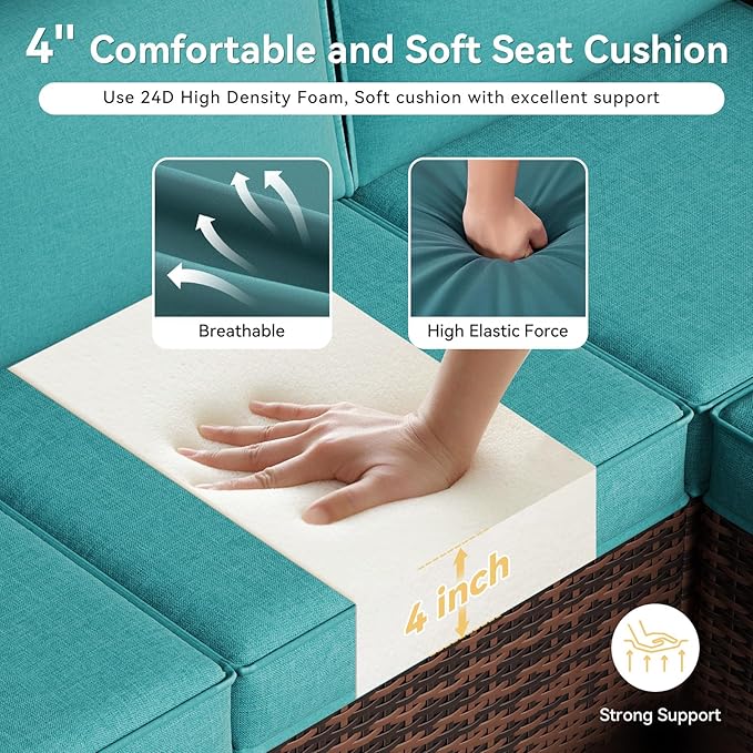 Replacement Cushions for Outdoor Furniture, 7-Piece Outdoor Cushions for Patio Furniture, Deep Seat, Waterproof & Fade Resistant Couch Cushion for 4-Seat Patio Conversation Sets, Sky Blue