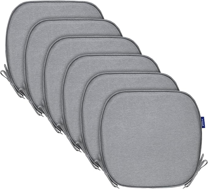 SleepMan Outdoor 17"x16" Chair Cushions with Ties Set of 6, Water Resistant All Weather U-Shape Seat Pads for Patio Garden Furniture Indoor Fade Resistant Patio Cushions (Light Grey)
