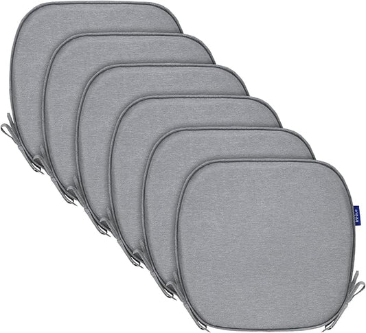 SleepMan Outdoor 17"x16" Chair Cushions with Ties Set of 6, Water Resistant All Weather U-Shape Seat Pads for Patio Garden Furniture Indoor Fade Resistant Patio Cushions (Light Grey)