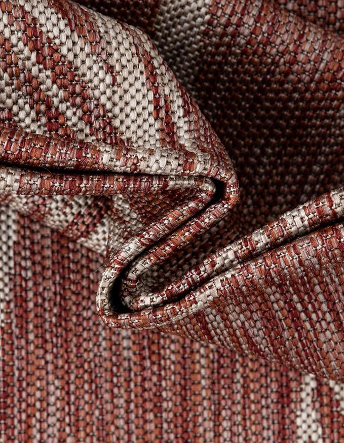 Unique Loom Outdoor Botanical Collection Area Rug - Leaf (13' Round Rust Red/Gray)