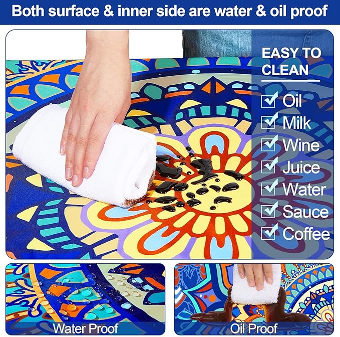 Picnic Table Cover with Bench Covers Camping Essentials Waterproof Windproof Camping Tablecloth with Drawstring Bag, Fitted Rectangle Tables and Seats, 72in, Yellow Blue Orange