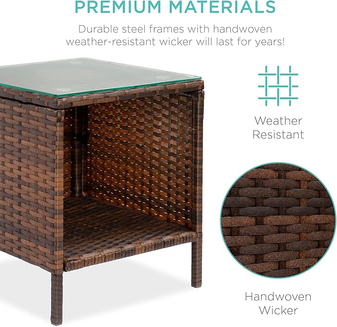 Best Choice Products 3-Piece Outdoor Wicker Conversation Bistro Set, Space Saving Patio Furniture for Garden w/Side Table - Brown/Tan