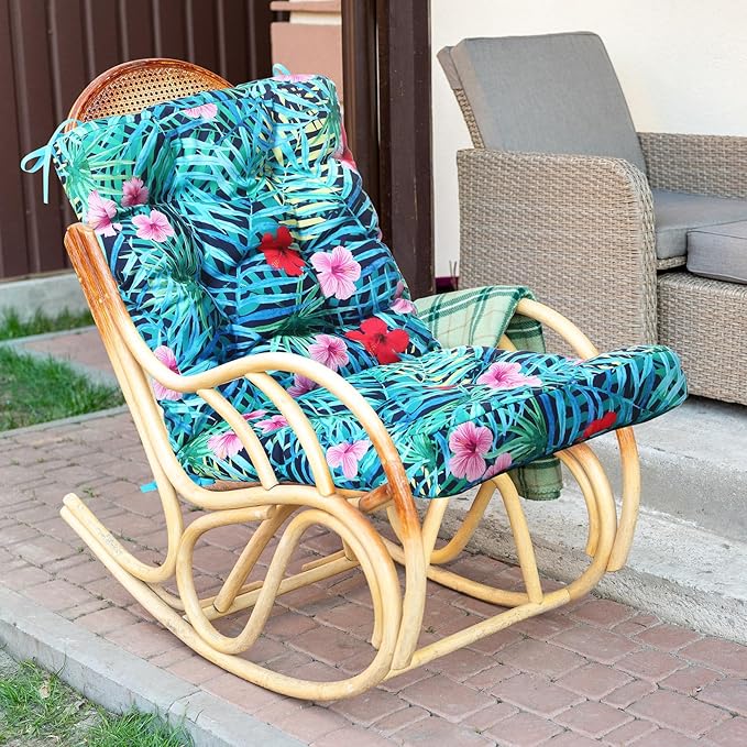 Hoteam 4 Set Outdoor Deep Seat Patio Chair Cushions Waterproof Patio Cushions Set 20 x 42 Inch for Furniture Replacement Removable Seat and Back(Palm)
