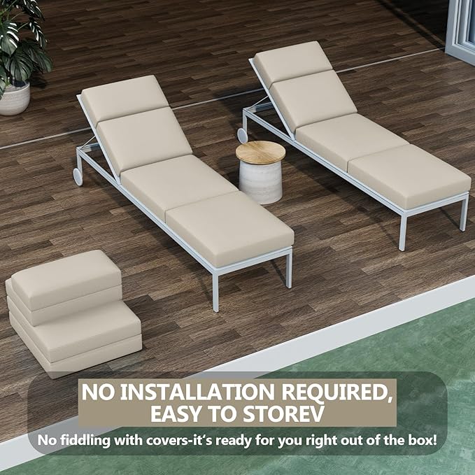 4 Pcs Chaise Lounge Cushions Outdoor, 80 x 26 x 4 Inch Lounge Chair Cushions for Outdoor Furniture - Waterproof Lounge Patio Replacement Cushion, 4In Fade-Resistant ThickPatio Chaise Lounge Cushion