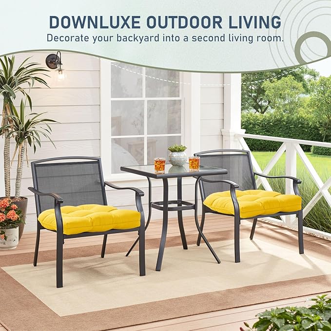 downluxe Outdoor Chair Cushions Set of 2 for Patio Furniture, Waterproof Tufted Overstuffed Patio Furniture Cushions, Thick Outdoor Seat Cushion, 19" X 19" X 5", Yellow