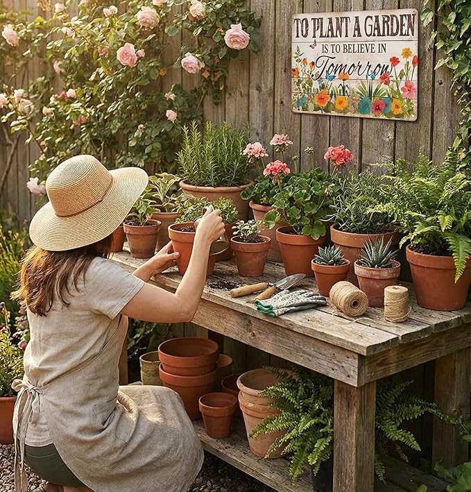Bestylez Gardening Gifts Vintage Gardening Sign To Plant A Garden is To Believe Tomorrow Tin Sign for Home Garden Greenhouse Living Room Bedroom Outdoor Yard Backyard Decor 8X12 Inch (3366)