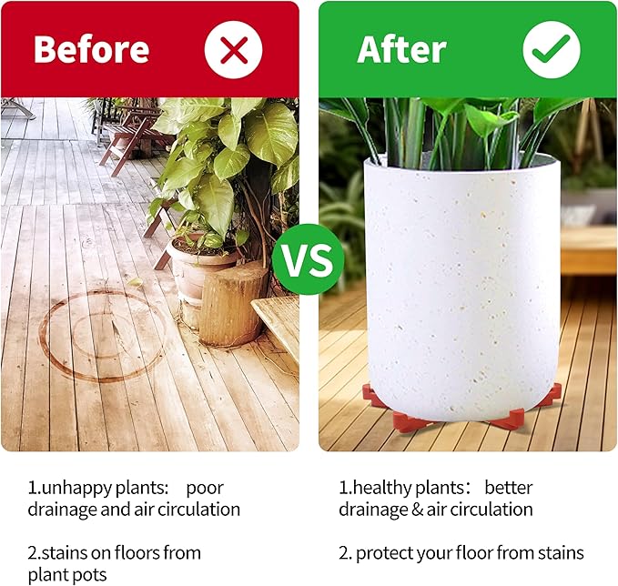 ORIMERC 12 Pack Adjustable Plant Pot Toes with Watering Wick, Plant Pot Riser Support Planter Off Deck Floor to Prevent Stains, Plant Pot Lifters for Outdoor Indoor planters, Large Size
