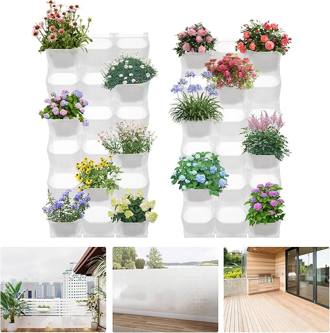 Eapmic Vertical Wall Planter with 36 Pots, Hanging Garden Plant Flowerpot Holder, Stackable Wall-Mounted Planter, Balcony Planters for Flowers Vegetables Fruits (White, 36 Pots)