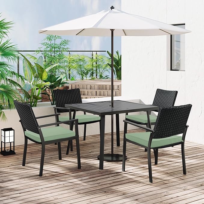 4 Pack Outdoor Chair Cushions 19 x 19 Inch Water Resistant Patio Chair Cushions with Tie 3 Year Color Fastness Thick Outdoor Seat Cushion for Garden Lawn Patio Furniture Sage Green