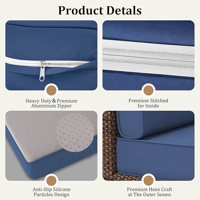 14 Pcs Outdoor Replacement Cushions for Patio Furniture, All Weather Water Resistant Cushion for 6 Seat Rattan Wicker Sectional Patio Conversation Sets and Couch (Light Blue)